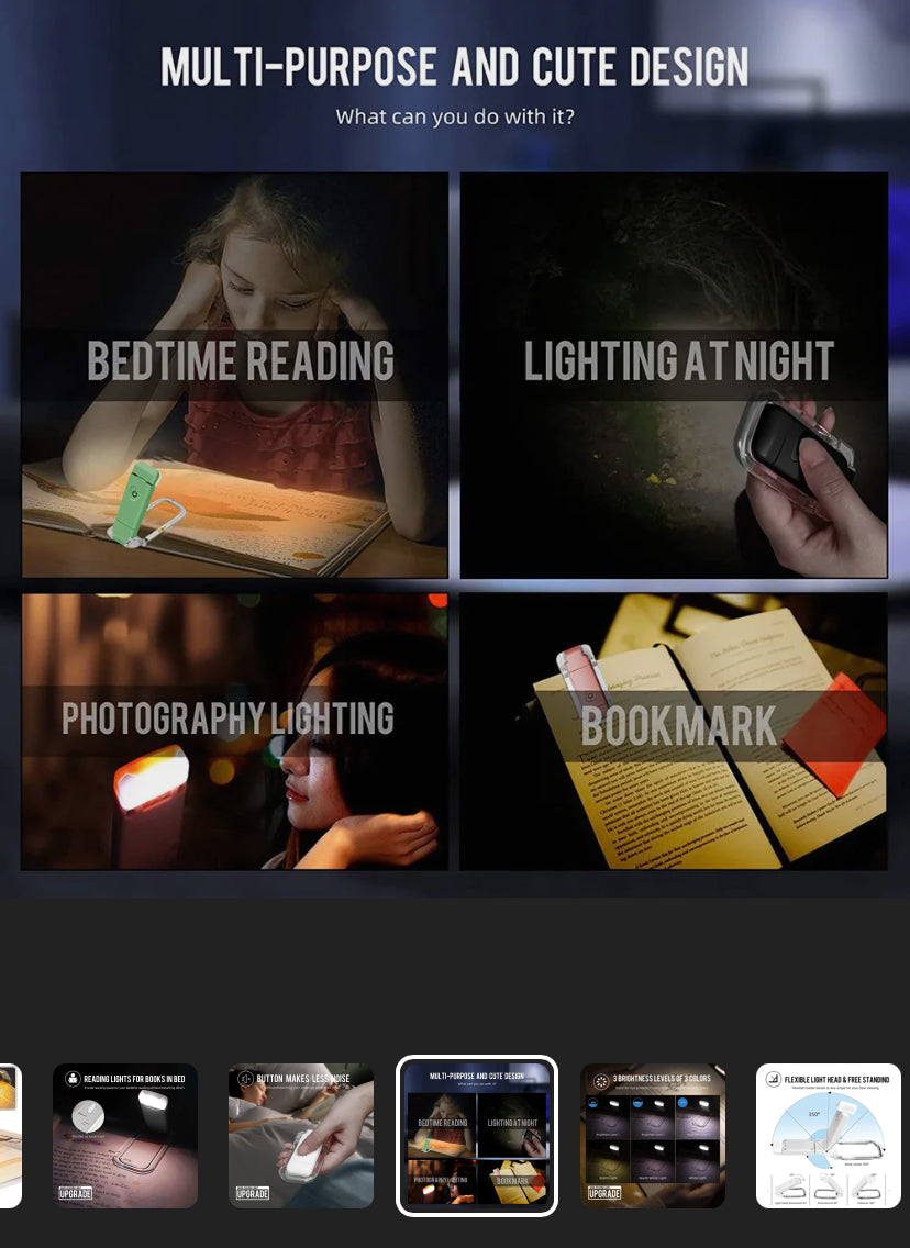 USB-ліхтар для читання книг із затискачем та регулюванням яскравості