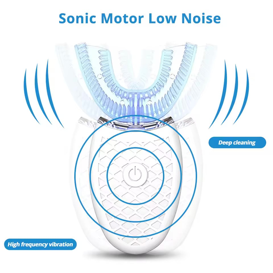 Автоматична звукова електрична зубна щітка для дорослих, U-подібна щітка з 360° очищенням, перезаряджається через USB, для ефективного чищення та відбілювання зубів.