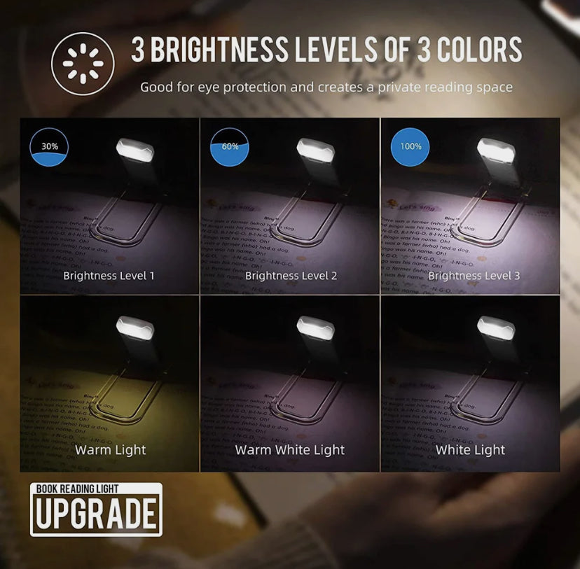 USB-ліхтар для читання книг із затискачем та регулюванням яскравості