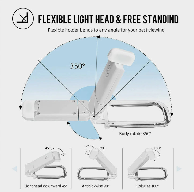 USB-ліхтар для читання книг із затискачем та регулюванням яскравості